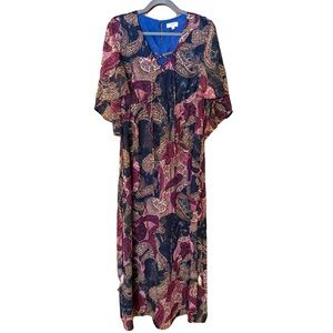 Umgee Navy, Burgundy & Tan Paisley Maxi Dress
